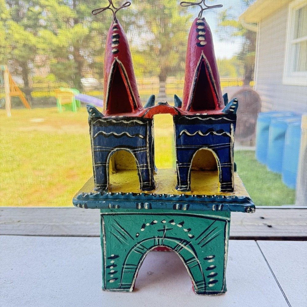 Mexican Folk Art Pottery Candelario Medrano Signed Church